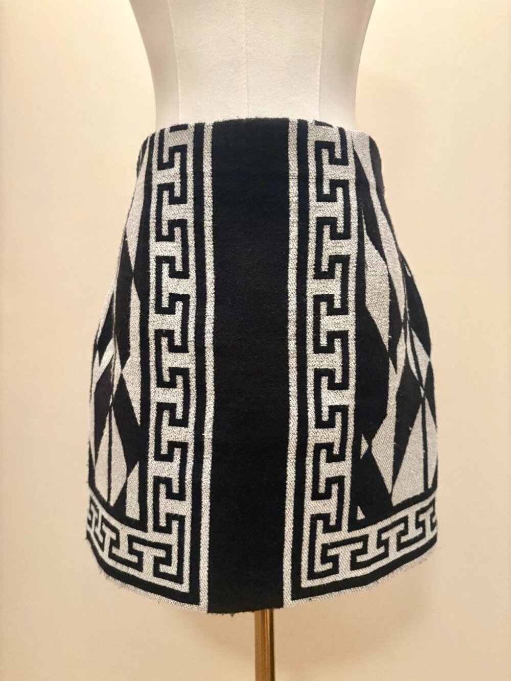 Zara Greek Key Black White Mini Skirt